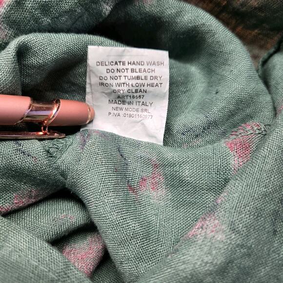 Bellambra Pure Linen Shift Dress sz XS Green Print Sleeveless Tie Neck Italy - Picture 9 of 12